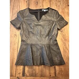Antonio Melani Black Leather Peplum Top Blouse Size Small Zipper Closure